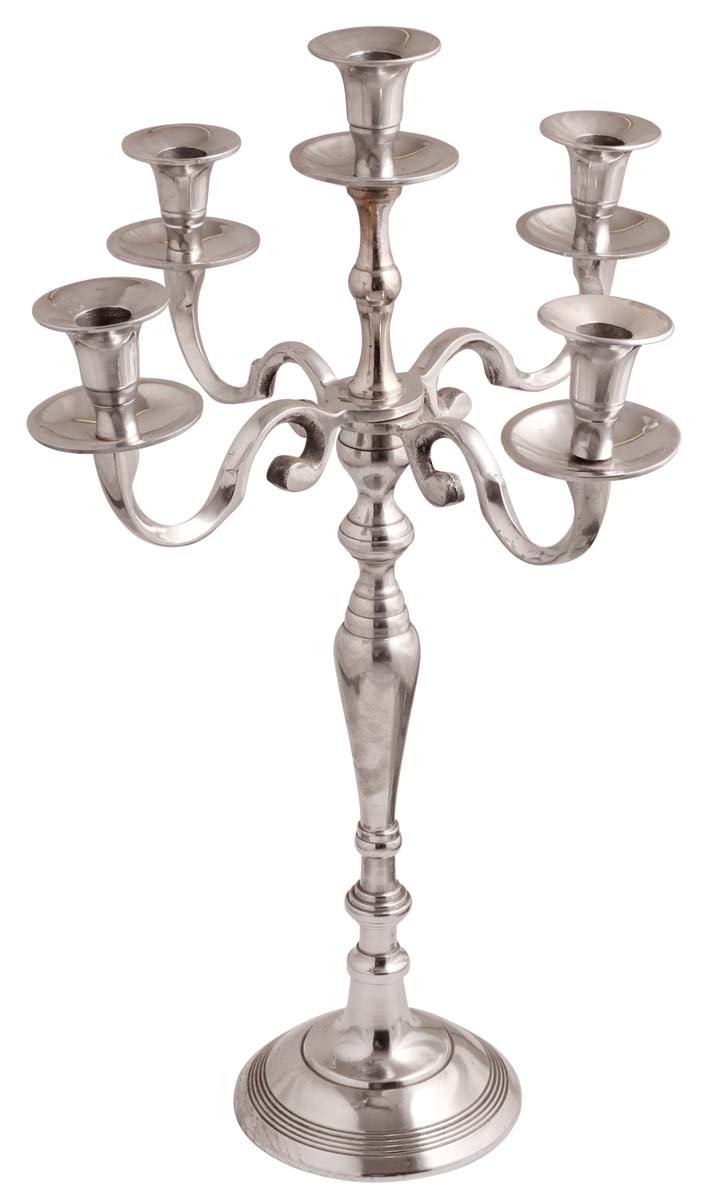 21” Candelabrum in Aluminum with 5 Holders – Silver Tone – Rich Home Décor / Gifts